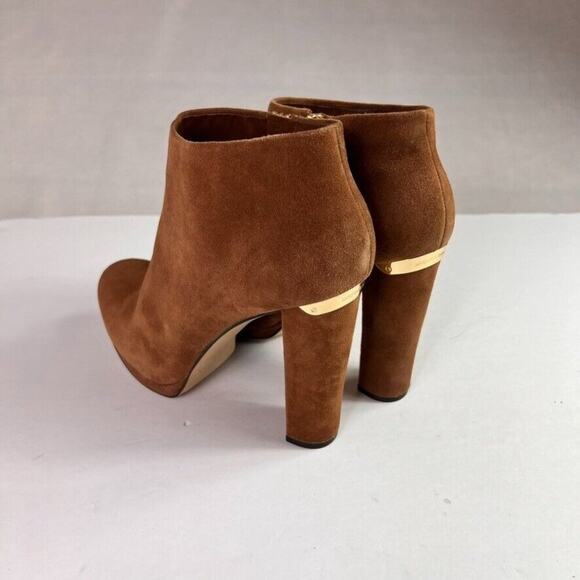 Michael Kors Ankle Boots Womens 8.5 Haven Brown Suede High Heels Almond Toe - Picture 4 of 11